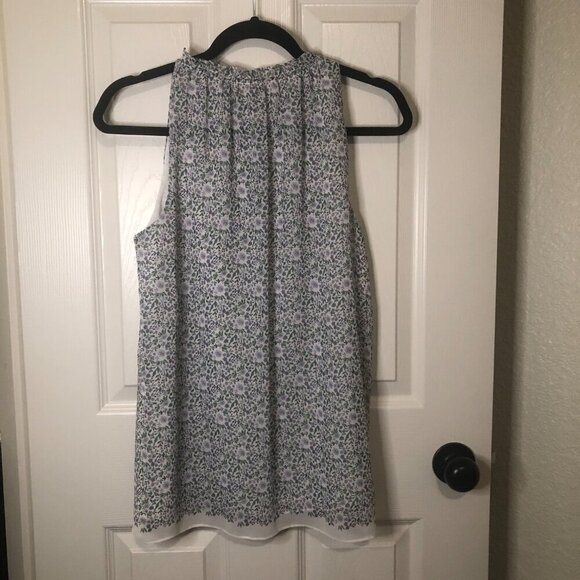 Max Studio green/purple/white floral chiffon sleeveless tie-neck blouse size S - Picture 4 of 5